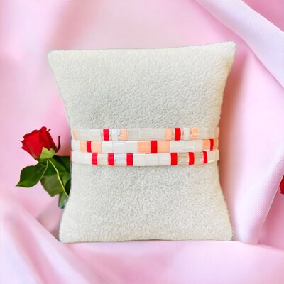 Valentine Glass Tila Bead Stretch Bracelet Collection - image2